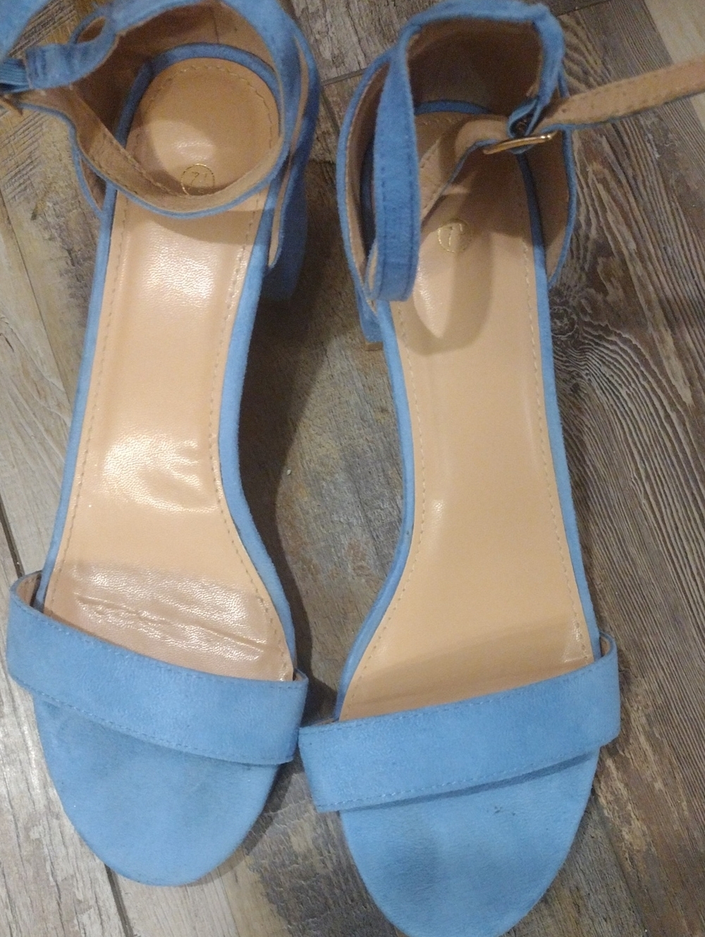 Women’s Suede Ankle-Strap Block Heel Sandals in Medium Blue